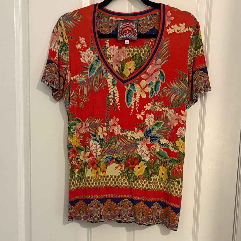 Johnny Was  Red Floral Short Sleeve top